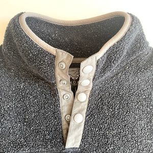 j crew mens small nordic quarter zip fleece, clasp buttons, pockets blue